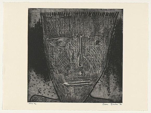 Artist: b'Bowen, Dean.' | Title: b'Head V' | Date: 1992 | Technique: b'aquatint, scraping and burnishing, printed in black ink with plate-tone, from one plate' Artist: b'Bowen, Dean.' | Title: b'Head V' | Date: 1992 | Technique: b'aquatint, scraping and burnishing, printed in black ink with plate-tone, from one plate'