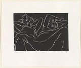 Artist: Dallwitz, David. | Title: Shirley and Jacqui at Normanville. | Date: 1945 | Technique: linocut, printed in black ink, from one block