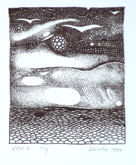 Artist: b'Licha, Barbara.' | Title: b'Day' | Date: 1987 | Technique: b'lithograph, printed in black ink, from one stone' Artist: b'Licha, Barbara.' | Title: b'Day' | Date: 1987 | Technique: b'lithograph, printed in black ink, from one stone'