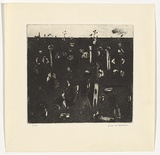 Artist: b'WILLIAMS, Fred' | Title: b'Landscape with green cloud and owl' | Date: 1965-66 | Technique: b'etching and aquatint, printed in black ink, from one copper plate' | Copyright: b'\xc2\xa9 Fred Williams Estate'