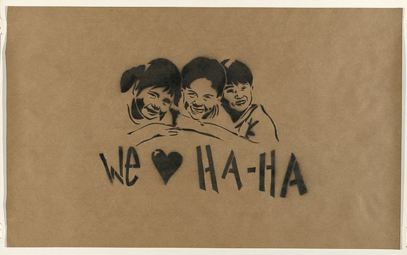 Artist: b'HAHA,' | Title: b'We love HaHa + Dalek + Cybern (#1).' | Date: 2004 | Technique: b'stencil, printed in black ink, from one stencil' Artist: b'HAHA,' | Title: b'We love HaHa + Dalek + Cybern (#1).' | Date: 2004 | Technique: b'stencil, printed in black ink, from one stencil'