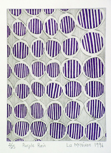 Artist: b'McNiven. Liz.' | Title: b'Purple rain' | Date: 1996 | Technique: b'drypoint, printed in black ink, from one plate; hand-coloured in purple with pantone pen'
