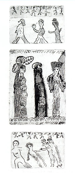 Artist: b'Shearer, Mitzi.' | Title: bThe worm's night out | Date: 1978 | Technique: b'etching, printed in black, with plate-tone, from three plates (three images)' Artist: b'Shearer, Mitzi.' | Title: bThe worm's night out | Date: 1978 | Technique: b'etching, printed in black, with plate-tone, from three plates (three images)'