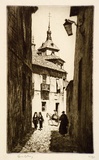 Artist: LINDSAY, Lionel | Title: A street, Toledo | Date: 1938 | Technique: drypoint, printed in brown ink, from one plate | Copyright: Courtesy of the National Library of Australia