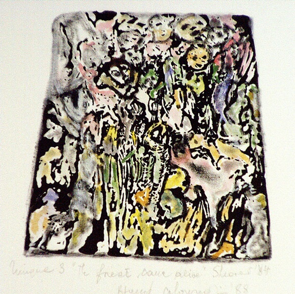 Artist: b'Shearer, Mitzi.' | Title: b'The forest came alive' | Date: 1984-88 | Technique: b'etching, printed in black ink, from one plate, hand-coloured' Artist: b'Shearer, Mitzi.' | Title: b'The forest came alive' | Date: 1984-88 | Technique: b'etching, printed in black ink, from one plate, hand-coloured'