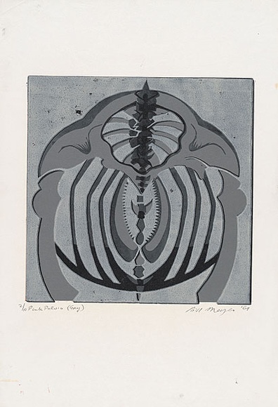 Artist: b'MEYER, Bill' | Title: b'Pink pelvis (grey).' | Date: 1968 | Technique: b'linocut, printed in three colours, from reduction block process' | Copyright: b'\xc2\xa9 Bill Meyer' Artist: b'MEYER, Bill' | Title: b'Pink pelvis (grey).' | Date: 1968 | Technique: b'linocut, printed in three colours, from reduction block process' | Copyright: b'\xc2\xa9 Bill Meyer'