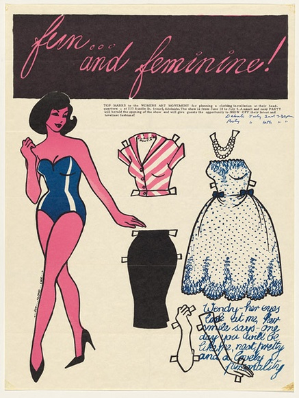 Artist: b'UNKNOWN' | Title: bFun, and Feminine! Women's Art Movement. | Date: 1977-79 | Technique: b'screenprint' Artist: b'UNKNOWN' | Title: bFun, and Feminine! Women's Art Movement. | Date: 1977-79 | Technique: b'screenprint'