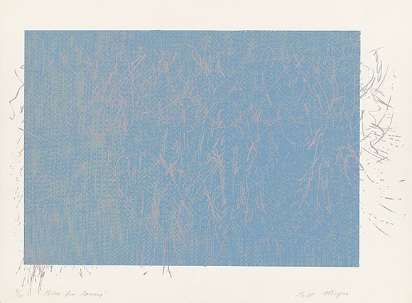 Artist: b'MEYER, Bill' | Title: b'Blue fire dancing' | Date: 1981 | Technique: b'screenprint, printed in three colours, from three screens (charcoal on acetate photos- photo images, indirect stencils)' | Copyright: b'\xc2\xa9 Bill Meyer' Artist: b'MEYER, Bill' | Title: b'Blue fire dancing' | Date: 1981 | Technique: b'screenprint, printed in three colours, from three screens (charcoal on acetate photos- photo images, indirect stencils)' | Copyright: b'\xc2\xa9 Bill Meyer'