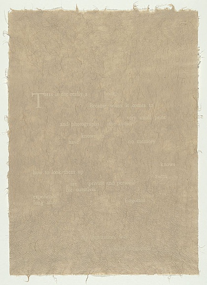 Artist: b'MADDOCK, Bea' | Title: b'Four pages (I)' | Date: 1988 | Technique: b'letterpress, printed in white ink, from commercial printing plates' Artist: b'MADDOCK, Bea' | Title: b'Four pages (I)' | Date: 1988 | Technique: b'letterpress, printed in white ink, from commercial printing plates'