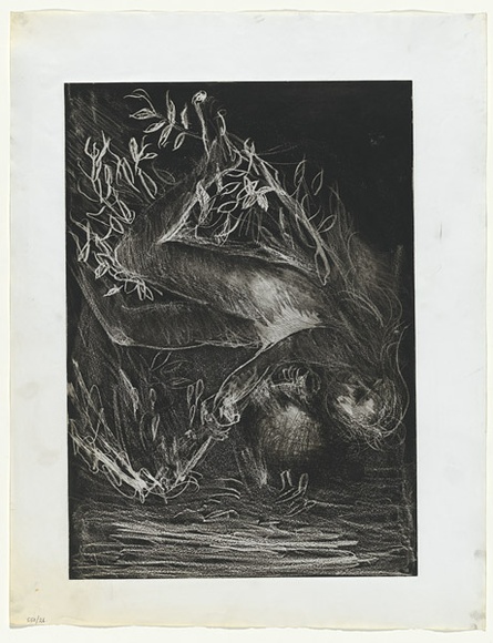 Artist: b'BOYD, Arthur' | Title: b'(Figure in foliage above stream).' | Date: 1973-74 | Technique: b'aquatint, printed in black ink, from one plate' | Copyright: b'Reproduced with permission of Bundanon Trust' Artist: b'BOYD, Arthur' | Title: b'(Figure in foliage above stream).' | Date: 1973-74 | Technique: b'aquatint, printed in black ink, from one plate' | Copyright: b'Reproduced with permission of Bundanon Trust'