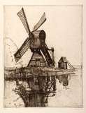 Artist: b'Long, Sydney.' | Title: b'The reflected mill' | Date: 1919 | Technique: b'line-etching and aquatint, printed in dark brown ink, from one plate' | Copyright: b'Reproduced with the kind permission of the Ophthalmic Research Institute of Australia'