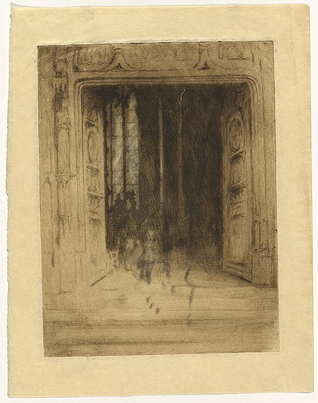 Artist: b'Traill, Jessie.' | Title: b'Le portail, St. Maclou [the portal, St. Maclou]' | Date: 1927 | Technique: b'etching and drypoint, printed in black ink with plate-tone, from one plate; charcoal additions'