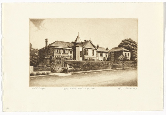 Artist: b'PLATT, Austin' | Title: b'Abbotsleigh, Wahroonga' | Date: 1982 | Technique: b'etching, printed in black ink, from one plate' Artist: b'PLATT, Austin' | Title: b'Abbotsleigh, Wahroonga' | Date: 1982 | Technique: b'etching, printed in black ink, from one plate'