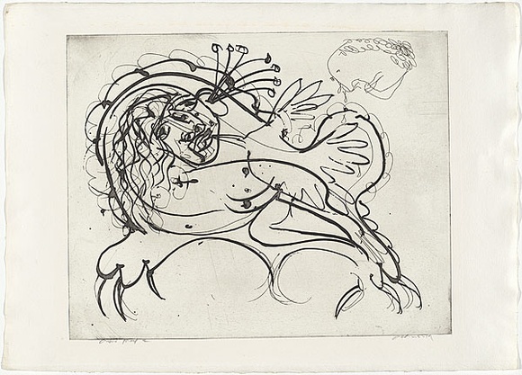 Artist: b'BOYD, Arthur' | Title: b'Figure on a couch with bouquet in ear.' | Date: (1968-69) | Technique: b'etching, printed in black ink, from one plate' | Copyright: b'Reproduced with permission of Bundanon Trust' Artist: b'BOYD, Arthur' | Title: b'Figure on a couch with bouquet in ear.' | Date: (1968-69) | Technique: b'etching, printed in black ink, from one plate' | Copyright: b'Reproduced with permission of Bundanon Trust'