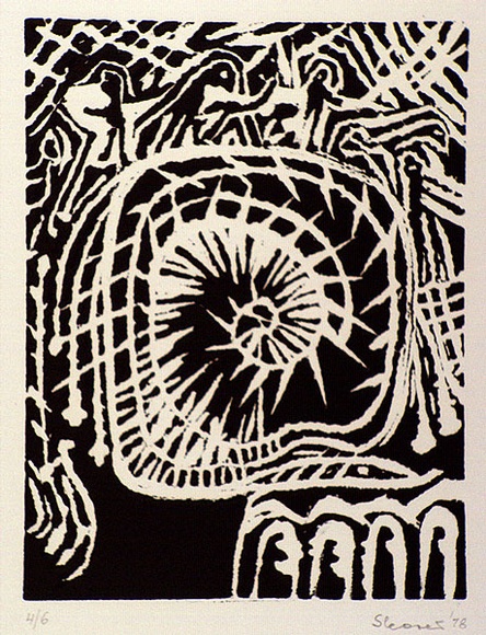 Artist: b'Shearer, Mitzi.' | Title: b'The Game' | Date: 1978 | Technique: b'linocut, printed in black ink, from one block'