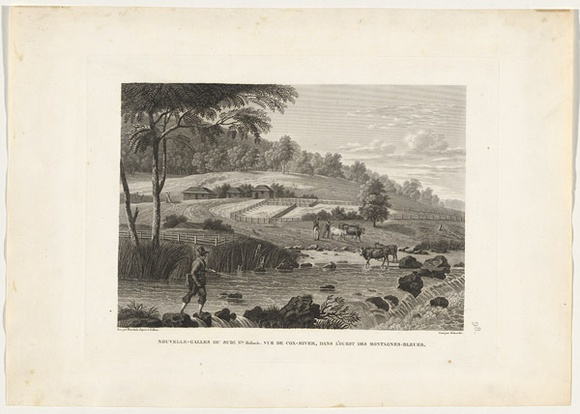 Title: bNouvelle- Galles du Sude: Nlle. Hollande. Vue de Cox- River, dans l'ouest des Montagnes- Bleues | Date: c.1829? | Technique: b'engraving, printed in black ink, from one plate' Title: bNouvelle- Galles du Sude: Nlle. Hollande. Vue de Cox- River, dans l'ouest des Montagnes- Bleues | Date: c.1829? | Technique: b'engraving, printed in black ink, from one plate'