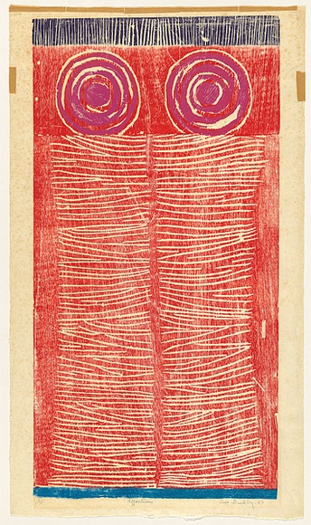 Artist: b'Buckley, Sue.' | Title: b'Apparitions.' | Date: 1967 | Technique: b'woodcut, printed in colour' | Copyright: b'This work appears on screen courtesy of Sue Buckley and her sister Jean Hanrahan' Artist: b'Buckley, Sue.' | Title: b'Apparitions.' | Date: 1967 | Technique: b'woodcut, printed in colour' | Copyright: b'This work appears on screen courtesy of Sue Buckley and her sister Jean Hanrahan'