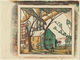 Artist: Syme, Eveline | Title: The factory. | Date: 1933 | Technique: linocut, printed in colour, from four blocks