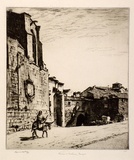 Artist: LINDSAY, Lionel | Title: An ancient gateway, Burgos | Date: 1928 | Technique: drypoint, printed in brown ink with plate-tone, from one plate | Copyright: Courtesy of the National Library of Australia