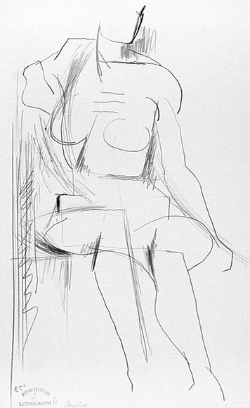 Artist: Powditch, Peter. | Title: no title [seated female nude] | Date: c.1972 | Technique: lithograph, printed in black ink, from one plate