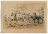 Title: b'Kangaroo Hunting No.1 - The meet' | Date: 1858 | Technique: b'lithograph, printed in colour, from two stones (black image and text, buff tint stone)'