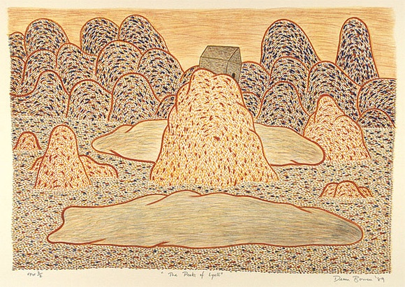 Artist: b'Bowen, Dean.' | Title: b'The peaks of Lyell' | Date: 1989 | Technique: b'lithograph, printed in colour, from multiple stones' Artist: b'Bowen, Dean.' | Title: b'The peaks of Lyell' | Date: 1989 | Technique: b'lithograph, printed in colour, from multiple stones'