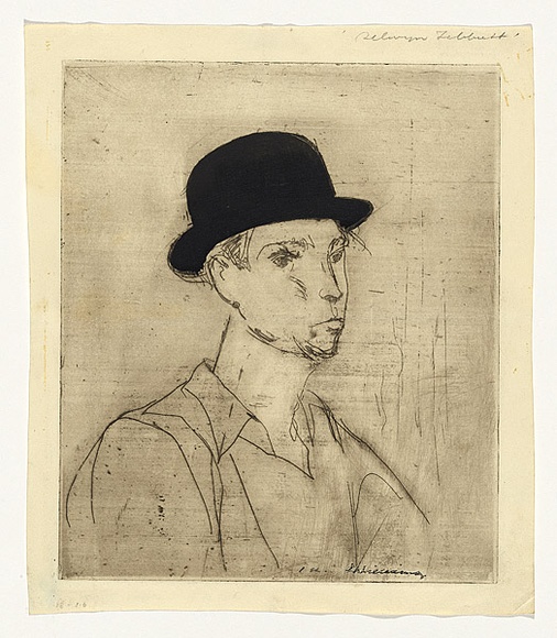 Artist: b'WILLIAMS, Fred' | Title: b'Portrait of Selwyn Tebbutt' | Date: 1954-55 | Technique: b'etching, printed in black ink with plate-tone, from one zinc plate' | Copyright: b'\xc2\xa9 Fred Williams Estate' Artist: b'WILLIAMS, Fred' | Title: b'Portrait of Selwyn Tebbutt' | Date: 1954-55 | Technique: b'etching, printed in black ink with plate-tone, from one zinc plate' | Copyright: b'\xc2\xa9 Fred Williams Estate'