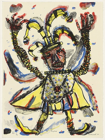 Artist: b'Larwill, David.' | Title: b'Rigoletto' | Date: 1988 | Technique: b'lithograph, printed in colour, from four stones' Artist: b'Larwill, David.' | Title: b'Rigoletto' | Date: 1988 | Technique: b'lithograph, printed in colour, from four stones'