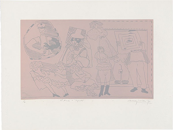 Artist: b'WALKER, Murray' | Title: b'El Mundo and vignettes.' | Date: 1975 | Technique: b'linocut, printed in colour, from multiple blocks'