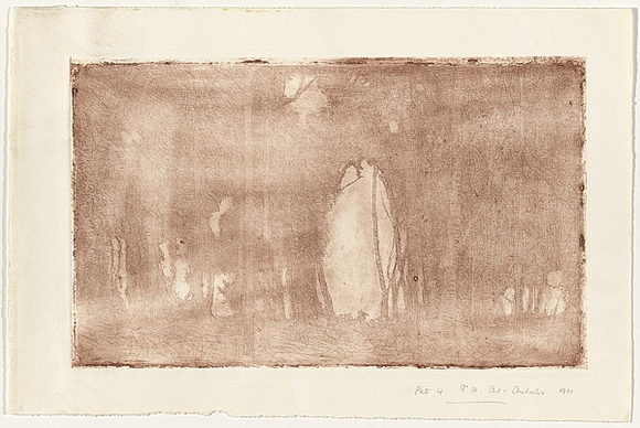 Artist: TRAILL, Jessie | Title: Hole in the trees | Date: c.1920 | Technique: etching and aquatint, printed in brown ink, from one zinc plate Artist: TRAILL, Jessie | Title: Hole in the trees | Date: c.1920 | Technique: etching and aquatint, printed in brown ink, from one zinc plate