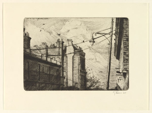 Artist: b'EWINS, Rod' | Title: b'After the rain, South London, Oct.64.' | Date: 1964 | Technique: b'drypoint, printed in black ink, from one copper plate' Artist: b'EWINS, Rod' | Title: b'After the rain, South London, Oct.64.' | Date: 1964 | Technique: b'drypoint, printed in black ink, from one copper plate'