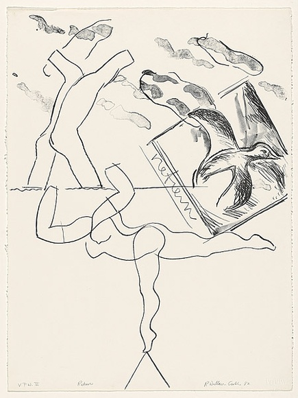 Artist: b'Wallace-Crabbe, Robin.' | Title: b'Return' | Date: 1982 | Technique: b'lithograph, printed in black ink, from one stone' | Copyright: b'\xc2\xa9 Robin Wallace-Crabbe, Licensed by VISCOPY, Australia' Artist: b'Wallace-Crabbe, Robin.' | Title: b'Return' | Date: 1982 | Technique: b'lithograph, printed in black ink, from one stone' | Copyright: b'\xc2\xa9 Robin Wallace-Crabbe, Licensed by VISCOPY, Australia'
