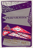 Artist: Acme Ink. | Title: Performism. new music film performance associated events | Date: 1984 | Technique: screenprint, printed in colour, from four stencils in  purple, pink, silver and gold inks