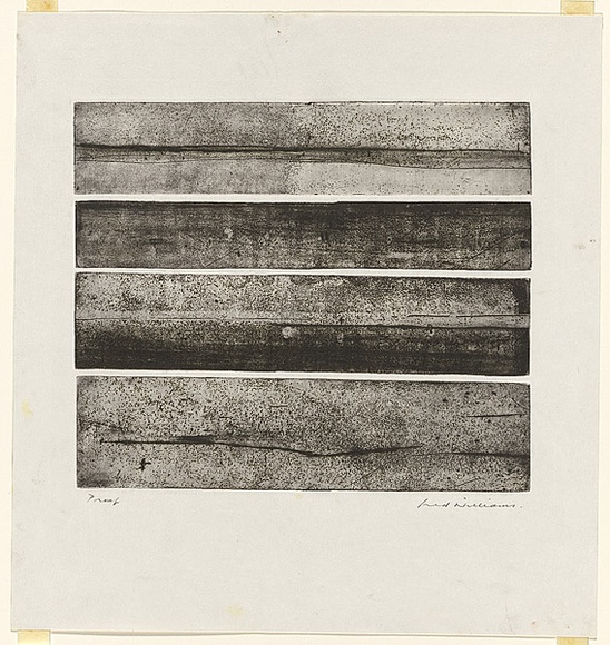 Artist: b'WILLIAMS, Fred' | Title: b'Beachscape, Erith Island' | Date: 1972-73 | Technique: b'etching, foul biting, engraving and roulette, printed in black ink, from four zinc plates' | Copyright: b'\xc2\xa9 Fred Williams Estate' Artist: b'WILLIAMS, Fred' | Title: b'Beachscape, Erith Island' | Date: 1972-73 | Technique: b'etching, foul biting, engraving and roulette, printed in black ink, from four zinc plates' | Copyright: b'\xc2\xa9 Fred Williams Estate'