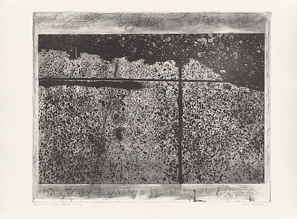 Artist: b'MEYER, Bill' | Title: b'Blue black cutting.' | Date: 1979-1983 | Technique: b'photo-etching, aquatint and drypoint, printed in black ink, from one plate' | Copyright: b'\xc2\xa9 Bill Meyer' Artist: b'MEYER, Bill' | Title: b'Blue black cutting.' | Date: 1979-1983 | Technique: b'photo-etching, aquatint and drypoint, printed in black ink, from one plate' | Copyright: b'\xc2\xa9 Bill Meyer'
