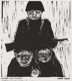 Artist: Grieve, Robert. | Title: Soldiers and civilians | Date: 1967 | Technique: linocut