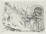 Artist: BOYD, Arthur | Title: Reclining figure with sun and flying lion. | Date: (1968-69) | Technique: etching, printed in black ink, from one plate | Copyright: Reproduced with permission of Bundanon Trust