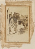 Artist: Ashton, Julian. | Title: Gloucester Street, The Rocks, Sydney. | Date: 1893 | Technique: etching, printed in sepia ink with plate-tone, from one copper plate; watercolour additions