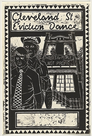 Artist: b'Stewart, Jeff.' | Title: b'Cleveland St. Eviction Dance' | Date: 1980 | Technique: b'linocut, printed in black ink, from one block' | Copyright: b'This work appears on screen courtesy of the artist' Artist: b'Stewart, Jeff.' | Title: b'Cleveland St. Eviction Dance' | Date: 1980 | Technique: b'linocut, printed in black ink, from one block' | Copyright: b'This work appears on screen courtesy of the artist'