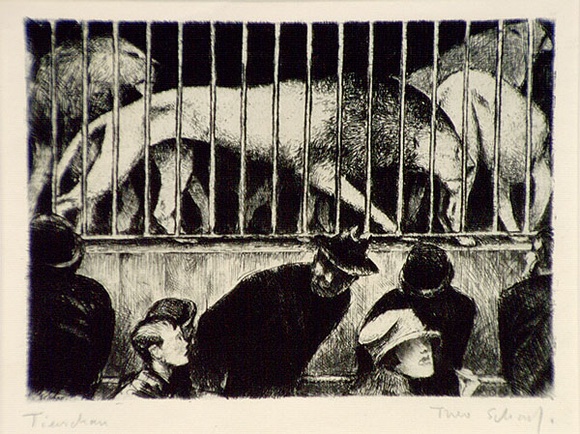 Artist: b'Scharf, Theo.' | Title: b'Tierchan (Zoo).' | Date: c.1924 | Technique: b'etching, printed in black ink, from one plate' | Copyright: b'\xc2\xa9 The Estate of Theo Scharf.' Artist: b'Scharf, Theo.' | Title: b'Tierchan (Zoo).' | Date: c.1924 | Technique: b'etching, printed in black ink, from one plate' | Copyright: b'\xc2\xa9 The Estate of Theo Scharf.'