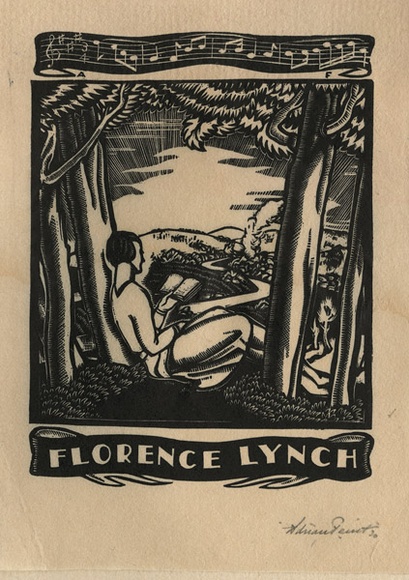 Artist: b'FEINT, Adrian' | Title: b'Bookplate: Florence Lynch.' | Date: (1930) | Technique: b'wood-engraving, printed in black ink, from one block' | Copyright: b'Courtesy the Estate of Adrian Feint' Artist: b'FEINT, Adrian' | Title: b'Bookplate: Florence Lynch.' | Date: (1930) | Technique: b'wood-engraving, printed in black ink, from one block' | Copyright: b'Courtesy the Estate of Adrian Feint'