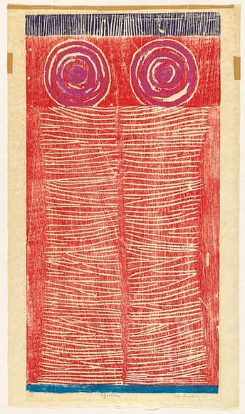 Artist: Buckley, Sue. | Title: Apparitions. | Date: 1967 | Technique: woodcut, printed in colour | Copyright: This work appears on screen courtesy of Sue Buckley and her sister Jean Hanrahan