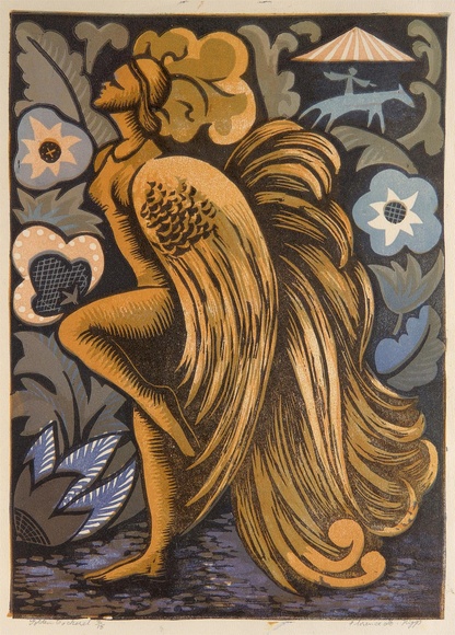 Artist: Higgs, Florence. | Title: Golden cockerel | Date: 1956 | Technique: linocut, printed in colour inks, from multiple blocks
