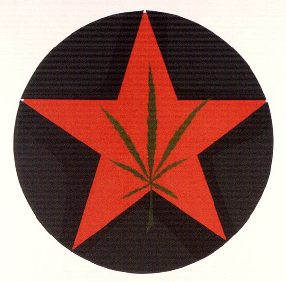 Artist: b'LITTLE, Colin' | Title: b'(Poster of Marijuana leaf on red star)' | Technique: b'screenprint, printed in colour, from multiple stencils' Artist: b'LITTLE, Colin' | Title: b'(Poster of Marijuana leaf on red star)' | Technique: b'screenprint, printed in colour, from multiple stencils'