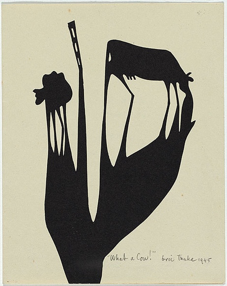 Artist: b'Thake, Eric.' | Title: b'Greeting card: Christmas (What a cow!).' | Date: 1945 | Technique: b'linocut, printed in black ink, from one block' Artist: b'Thake, Eric.' | Title: b'Greeting card: Christmas (What a cow!).' | Date: 1945 | Technique: b'linocut, printed in black ink, from one block'