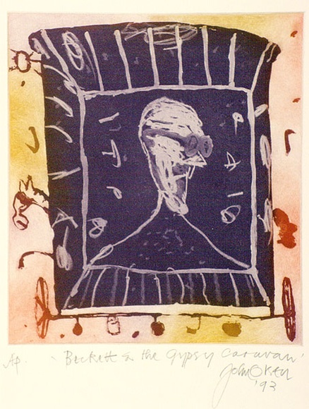 Artist: b'Olsen, John.' | Title: b'Beckett and the gypsy caravan' | Date: 1993 | Technique: b'aquatint, printed in colour with plate-tone, from one plate'