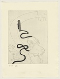Artist: Wallace-Crabbe, Robin. | Title: not titled [child with hose and dogs] | Date: c.1989 | Technique: etching and aquatint, printed in black ink, from one plate