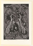 Artist: Hayward Pooaraar, Bevan. | Title: Turkeys and animals of Australian rock art | Date: 1988 | Technique: linocut, printed in black ink, from one block