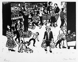 Artist: Allen, Joyce. | Title: Supermart. | Date: 1986 | Technique: linocut, printed in black ink, from one block