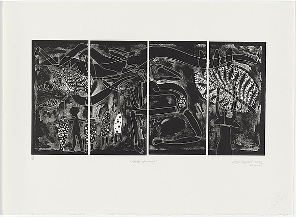 Artist: b'Meeks, Arone Raymond.' | Title: b'Laura dreaming' | Date: 1989 | Technique: b'linocut, printed in black ink, from four blocks' Artist: b'Meeks, Arone Raymond.' | Title: b'Laura dreaming' | Date: 1989 | Technique: b'linocut, printed in black ink, from four blocks'